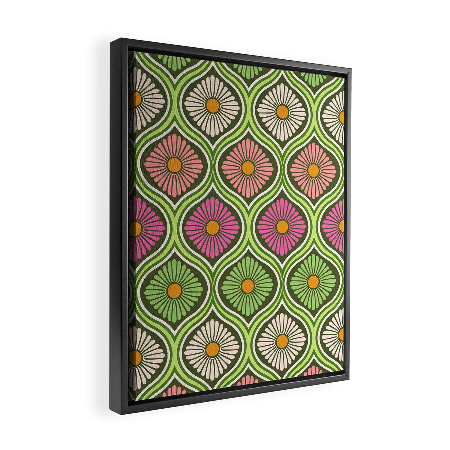 Groovy 70s Retro Mod Daisy Flowers Framed Canvas Print Gallery Image 2