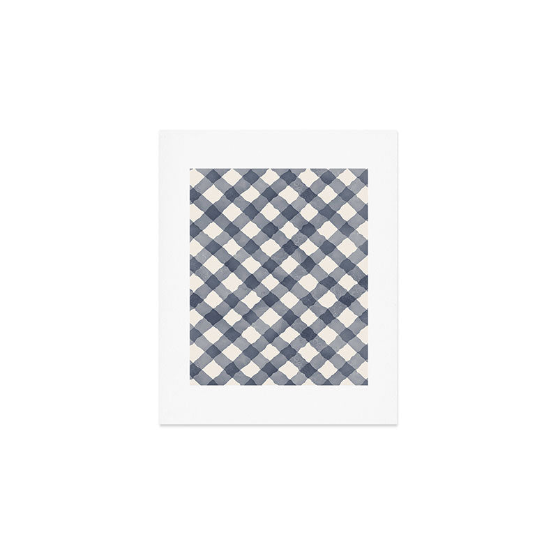 Hand Painted Blue Festive Gingham Theme Art Print Gallery Image 1