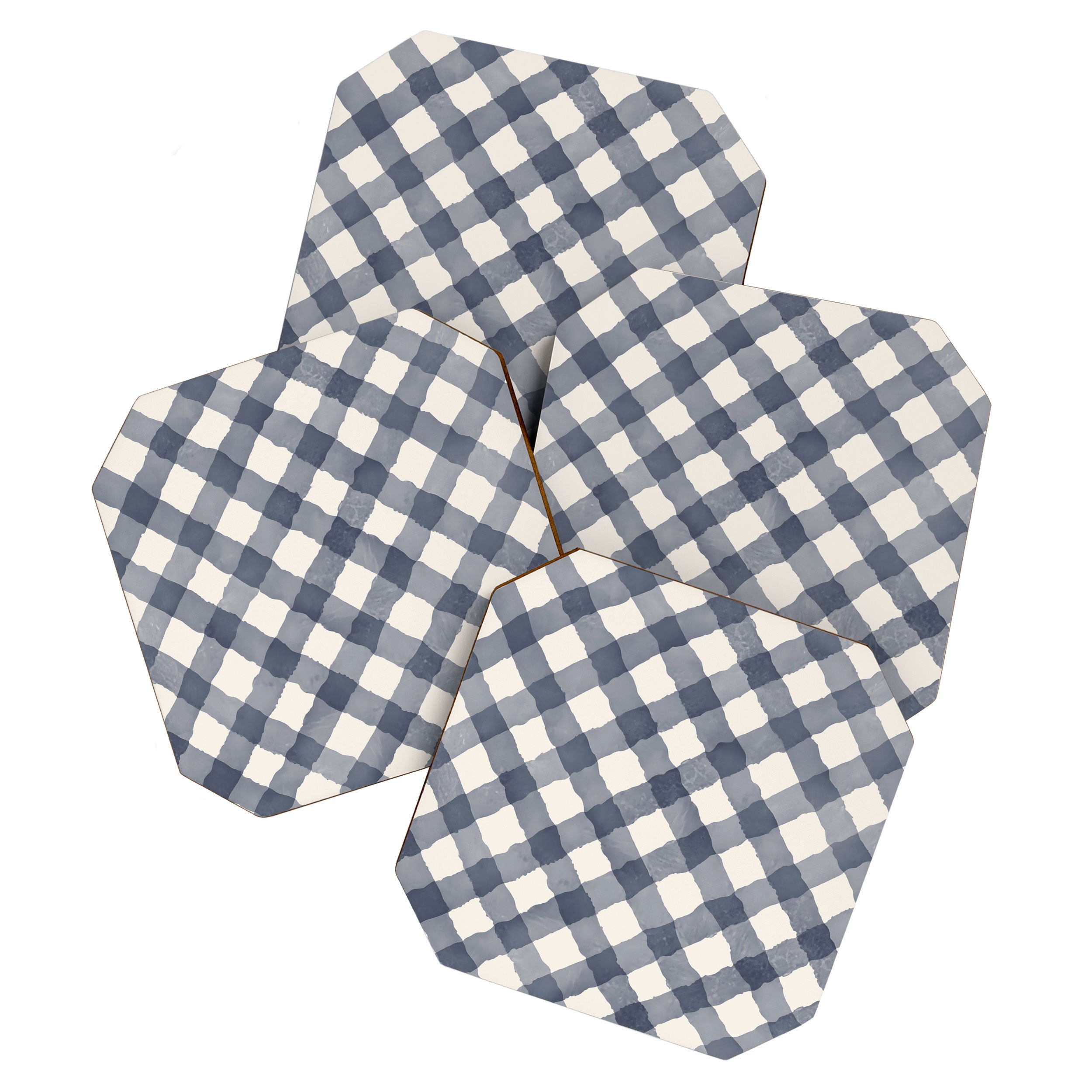 Hand Painted Blue Festive Gingham Theme Coaster Gallery Image 1