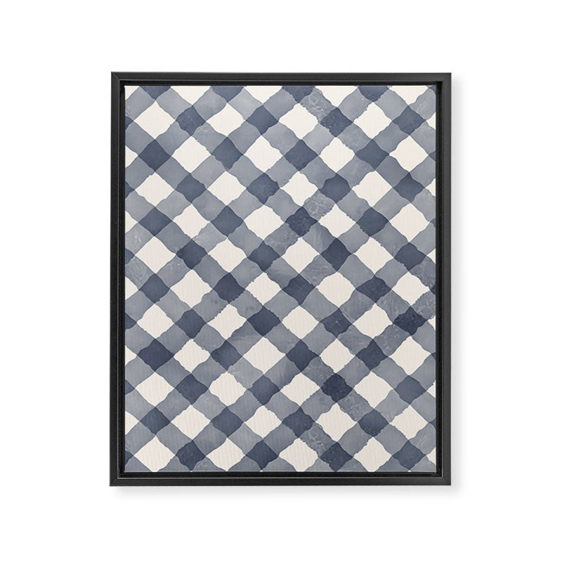 Hand Painted Blue Festive Gingham Theme Framed Canvas Print Gallery Image 6