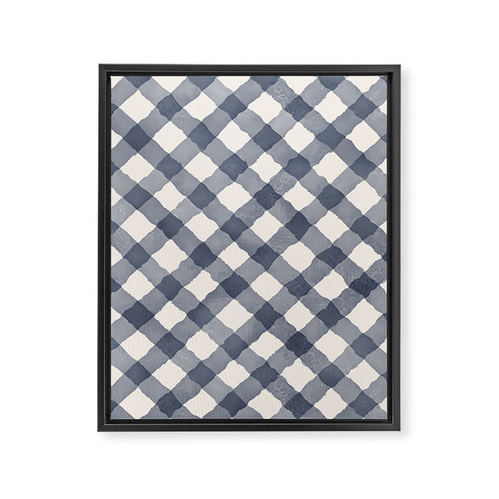 Hand Painted Blue Festive Gingham Theme Framed Canvas Print Gallery Image 1