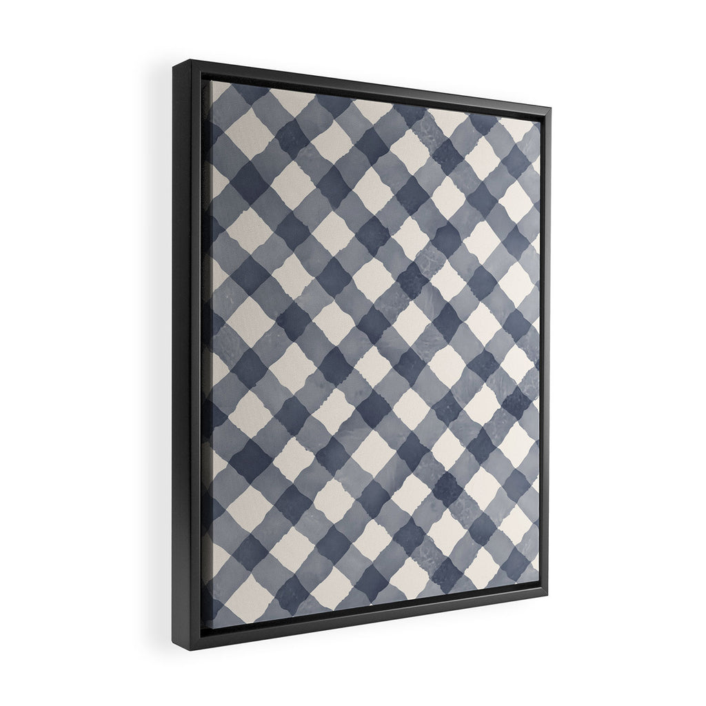 Hand Painted Blue Festive Gingham Theme Framed Canvas Print Gallery Image 2