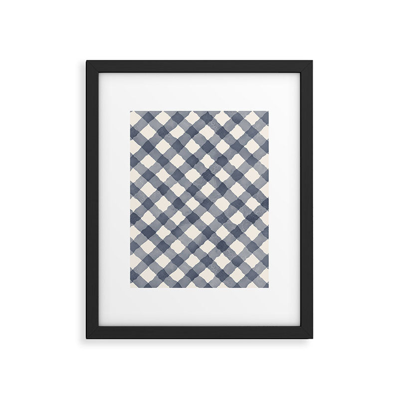 Hand Painted Blue Festive Gingham Theme Framed Art Print Gallery Image 5