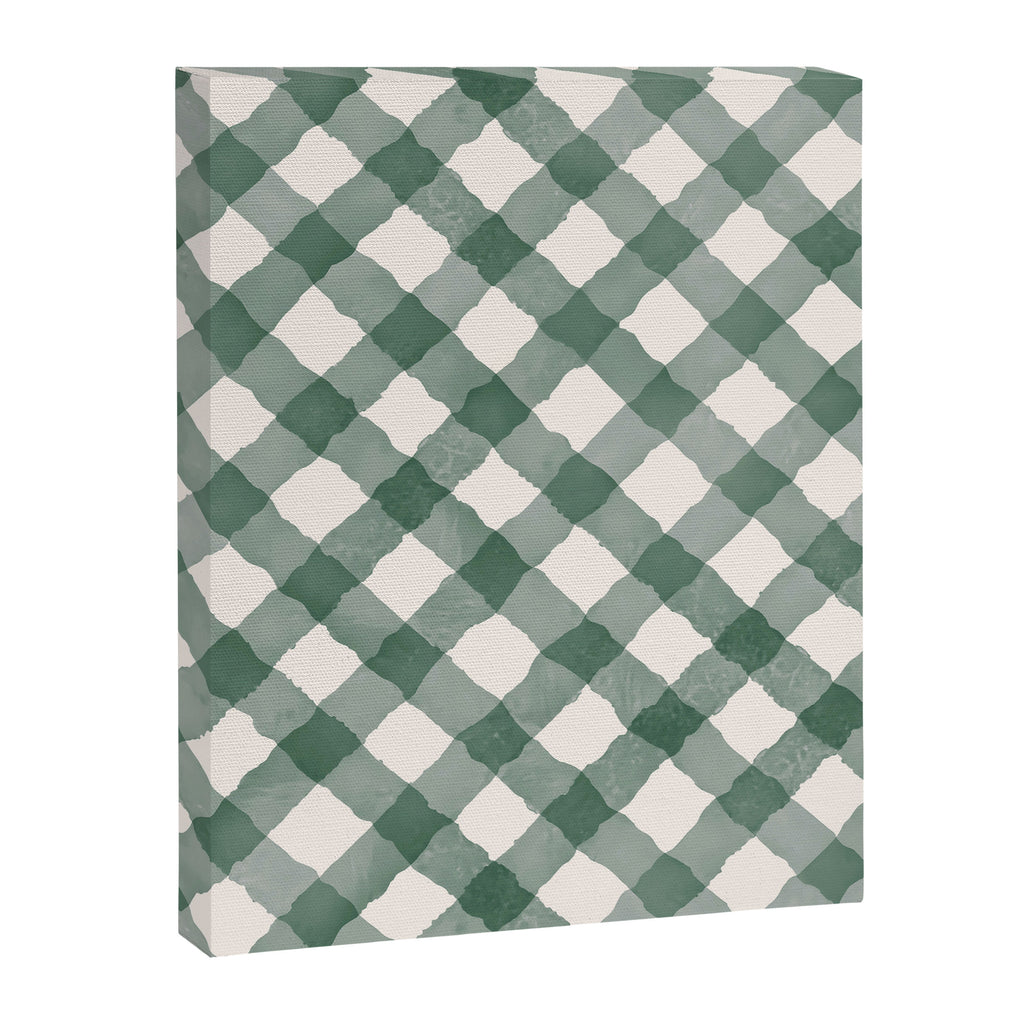 Hand Painted Dark Green Festive Gingham Theme Canvas Print Gallery Image 6
