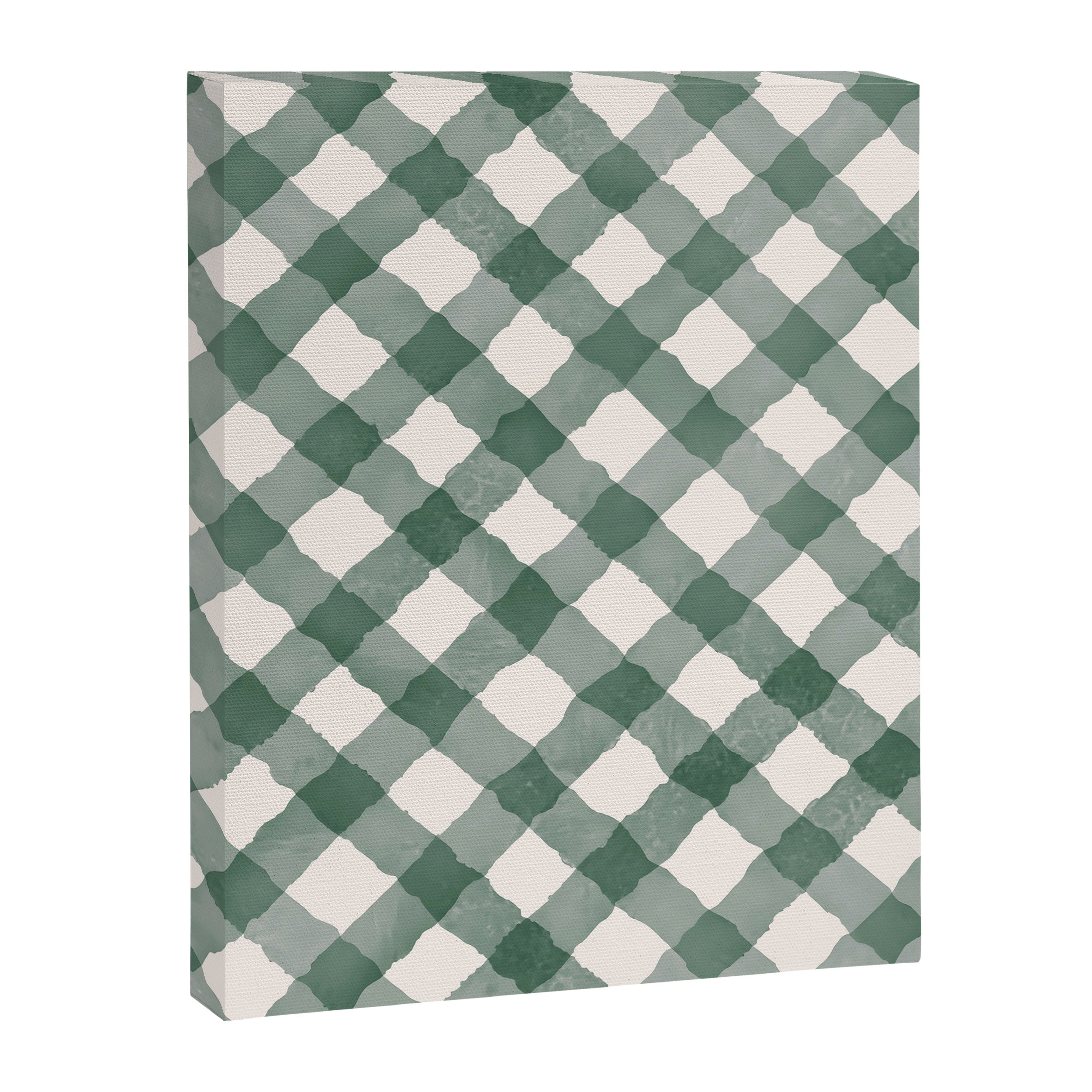 Hand Painted Dark Green Festive Gingham Theme Canvas Print Gallery Image 6