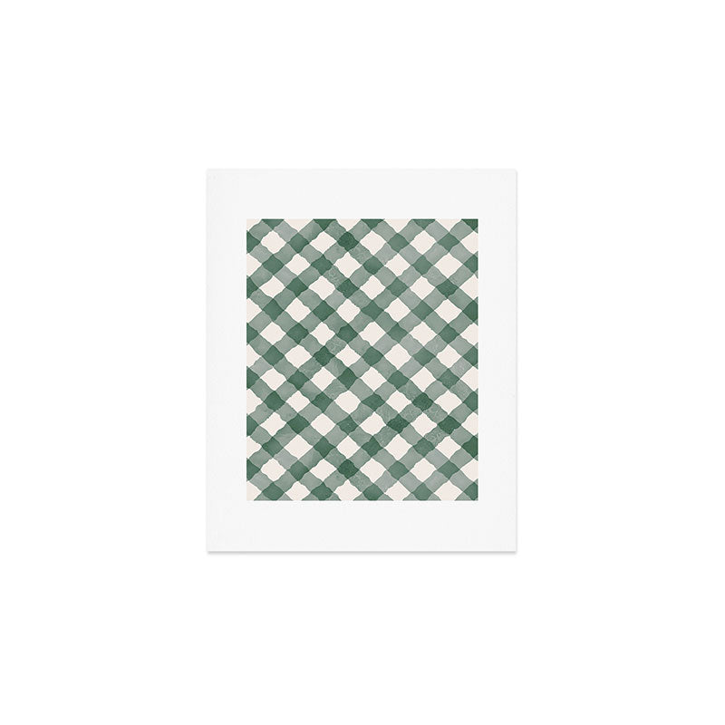 Hand Painted Dark Green Festive Gingham Theme Art Print Gallery Image 1