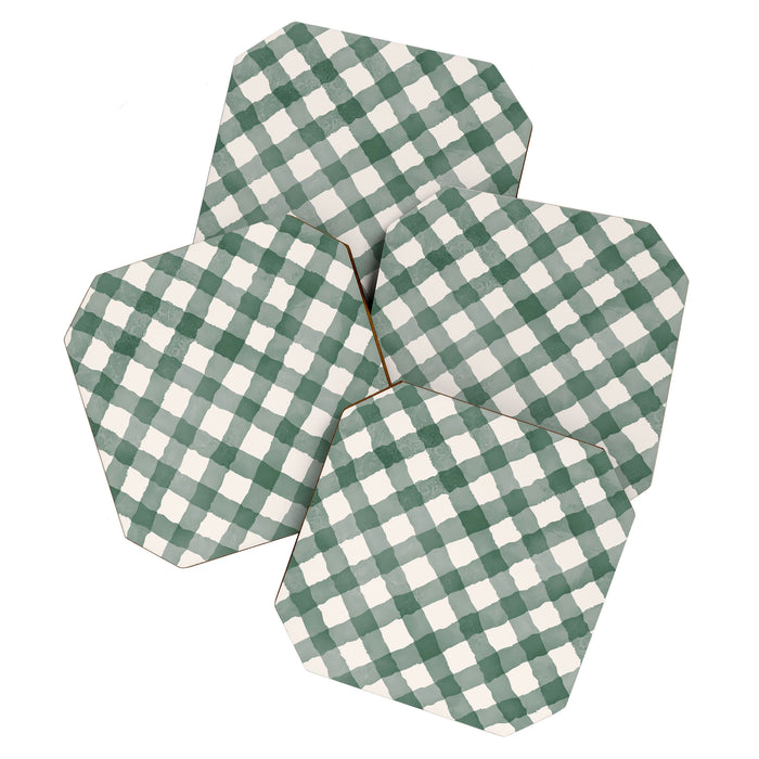 Hand Painted Dark Green Festive Gingham Theme Coaster Gallery Image 1