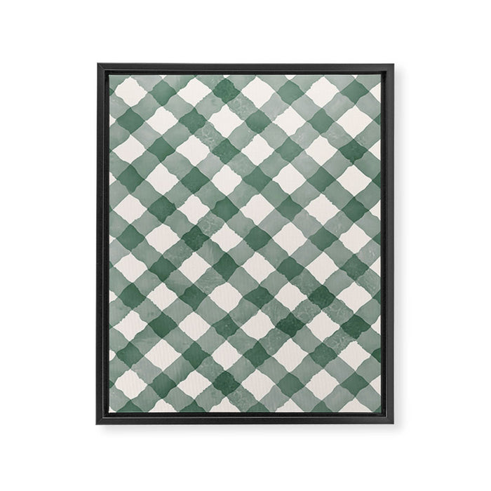 Hand Painted Dark Green Festive Gingham Theme Framed Canvas Print Gallery Image 1