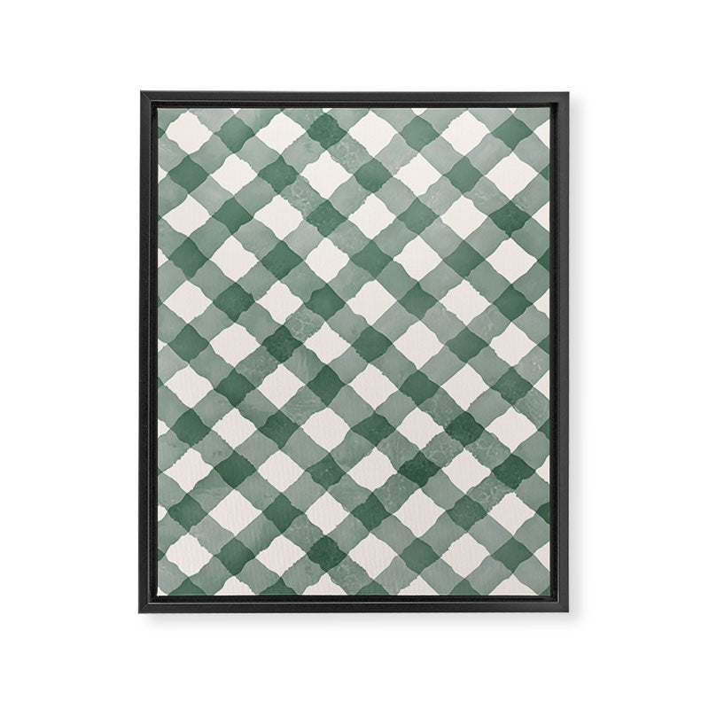Hand Painted Dark Green Festive Gingham Theme Framed Canvas Print Gallery Image 6