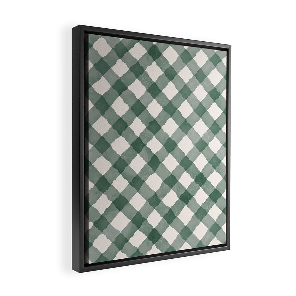Hand Painted Dark Green Festive Gingham Theme Framed Canvas Print Gallery Image 2
