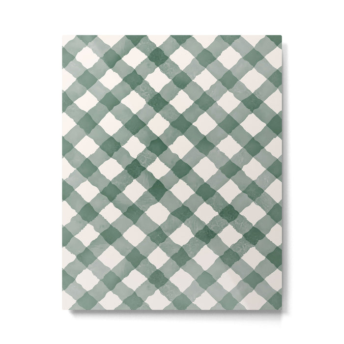 Hand Painted Dark Green Festive Gingham Theme Metal Print Gallery Image 1