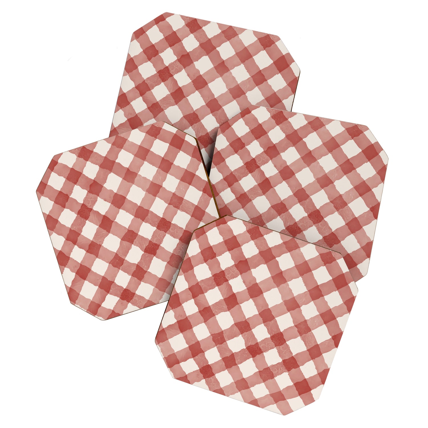 Hand Painted Red Festive Gingham Theme Coaster Gallery Image 1