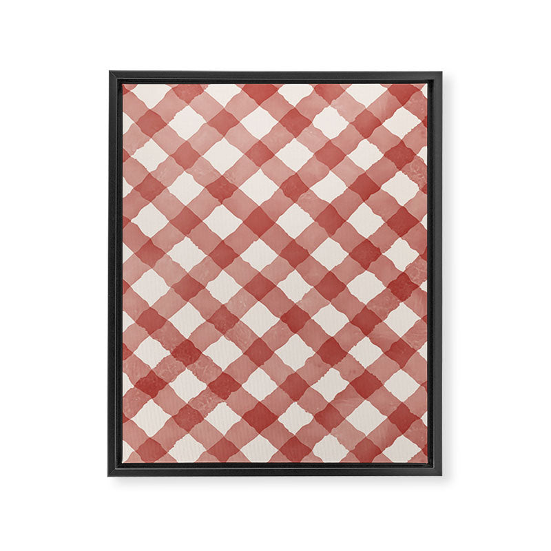 Hand Painted Red Festive Gingham Theme Framed Canvas Print Gallery Image 6
