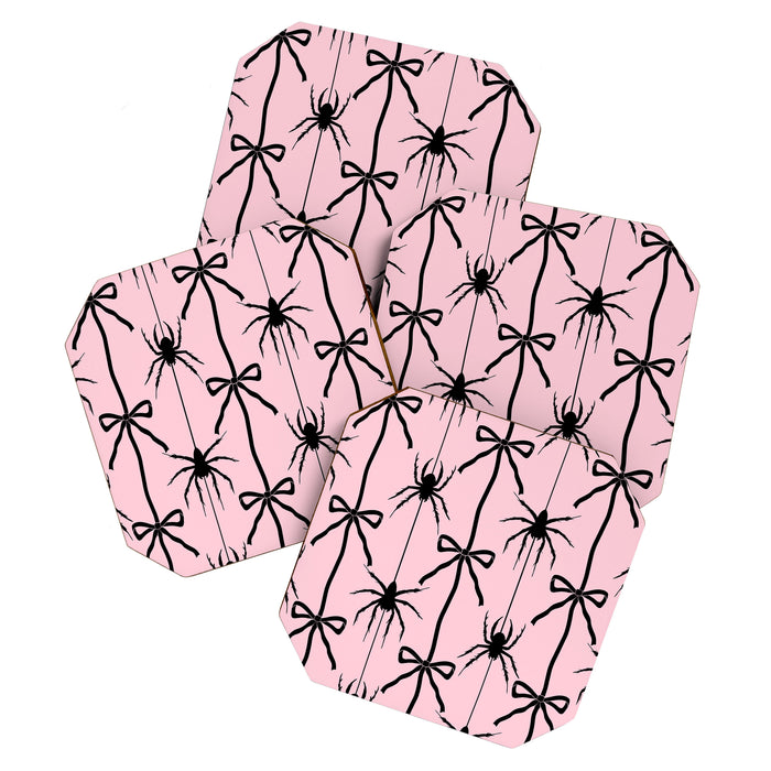 Spider and Bows on Pink Coaster Gallery Image 1