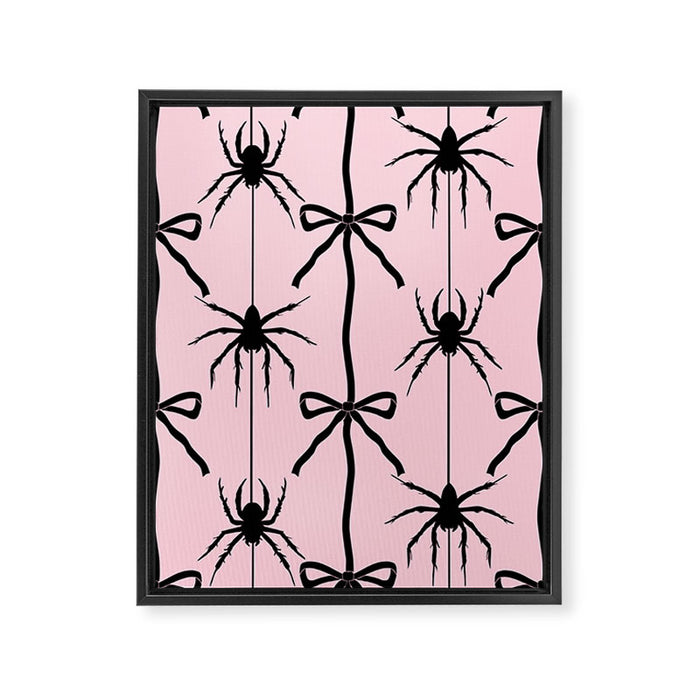 Spider and Bows on Pink Framed Canvas Print Gallery Image 1