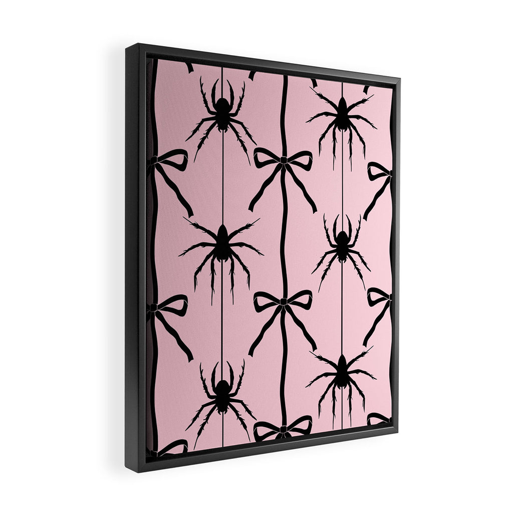 Spider and Bows on Pink Framed Canvas Print Gallery Image 2
