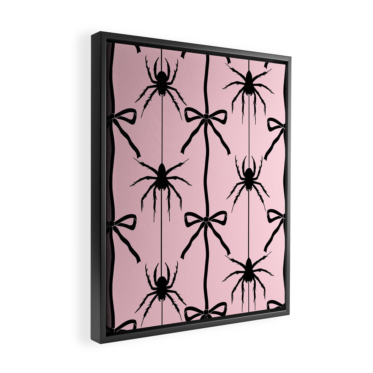Spider and Bows on Pink Framed Canvas Print Gallery Image 2
