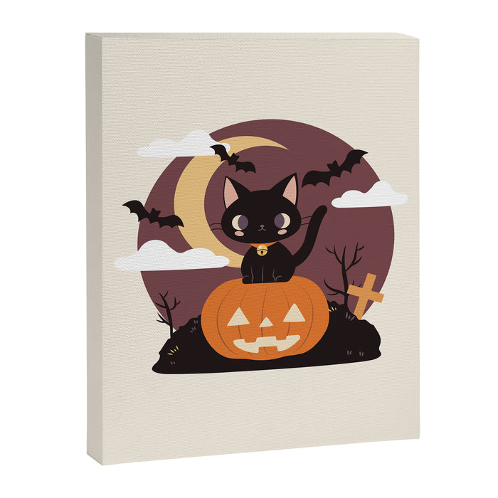 Spooky Cat on a Pumpkin Canvas Print Gallery Image 1