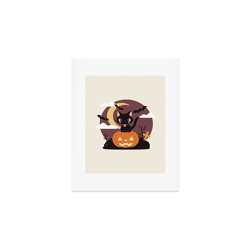 Spooky Cat on a Pumpkin Art Print Gallery Image 1