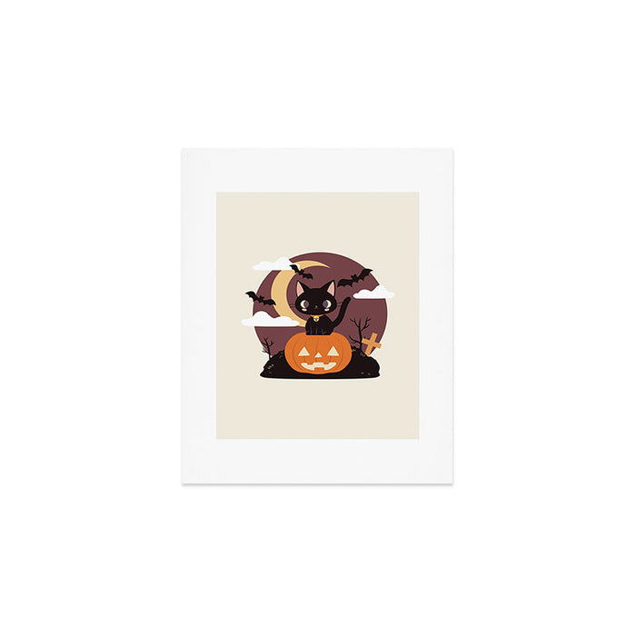 Spooky Cat on a Pumpkin Art Print Gallery Image 1