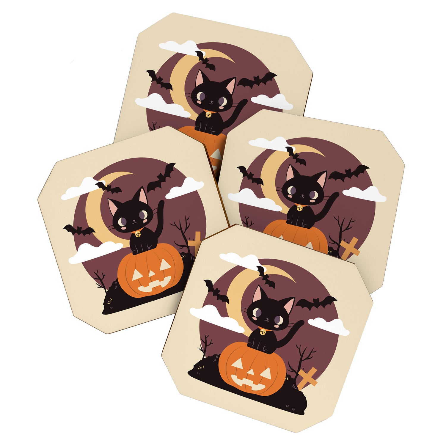 Spooky Cat on a Pumpkin Coaster Gallery Image 1