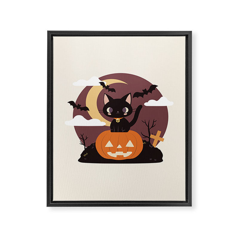 Spooky Cat on a Pumpkin Framed Canvas Print Gallery Image 8