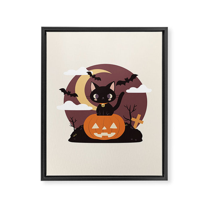 Spooky Cat on a Pumpkin Framed Canvas Print Gallery Image 1