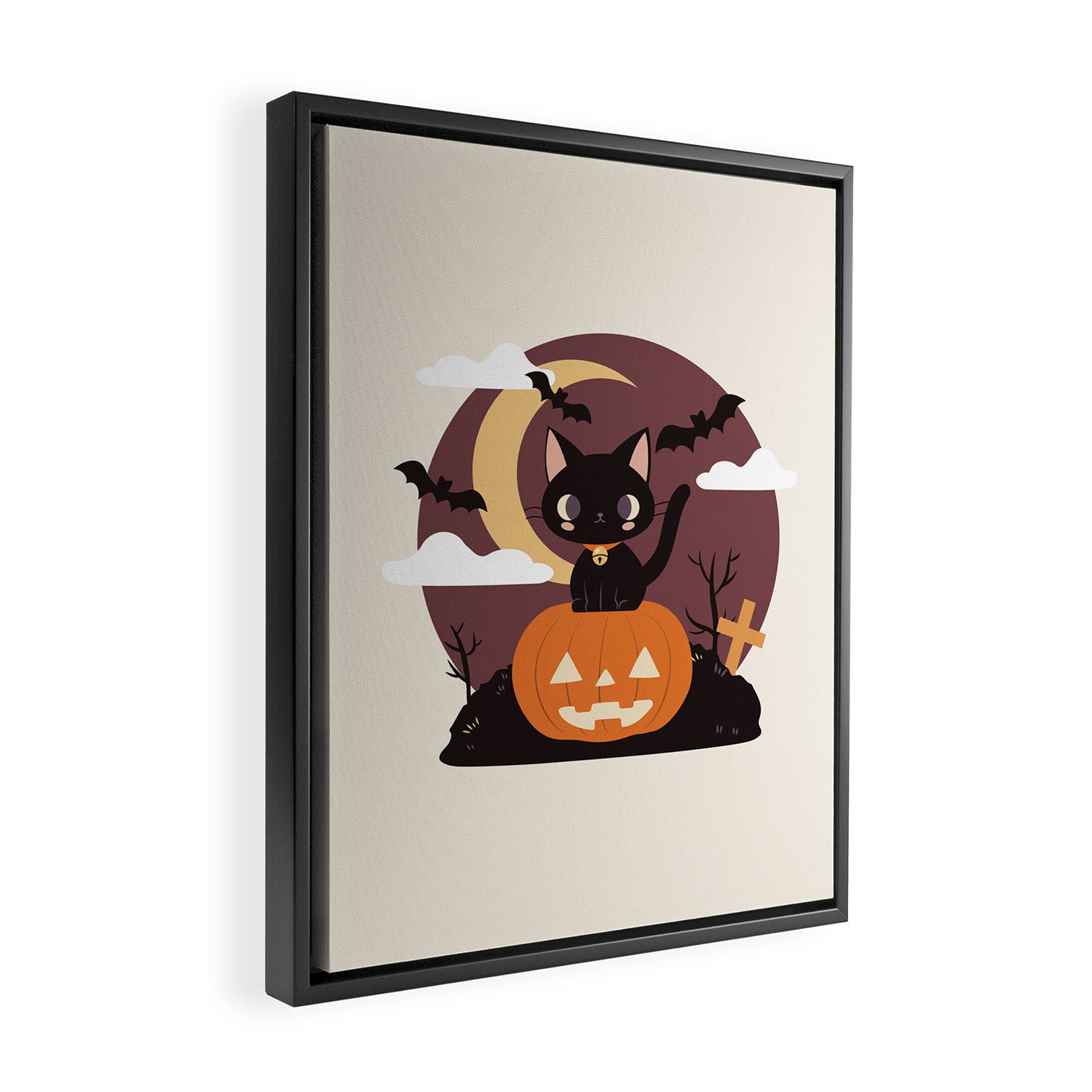 Spooky Cat on a Pumpkin Framed Canvas Print Gallery Image 2