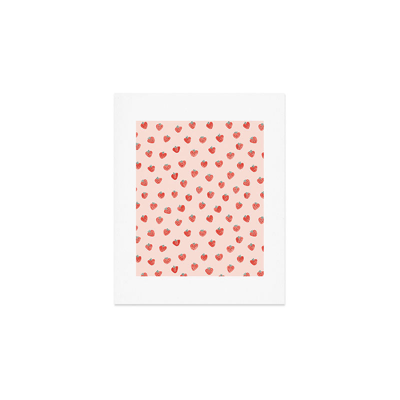 Strawberries on Pink Art Print Gallery Image 1
