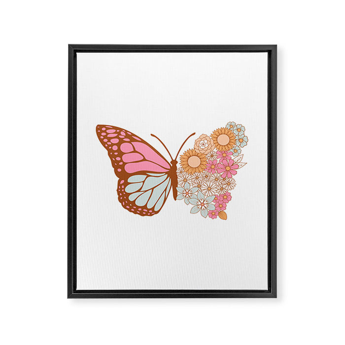Vintage Floral Butterfly Framed Canvas Print Gallery Image 1