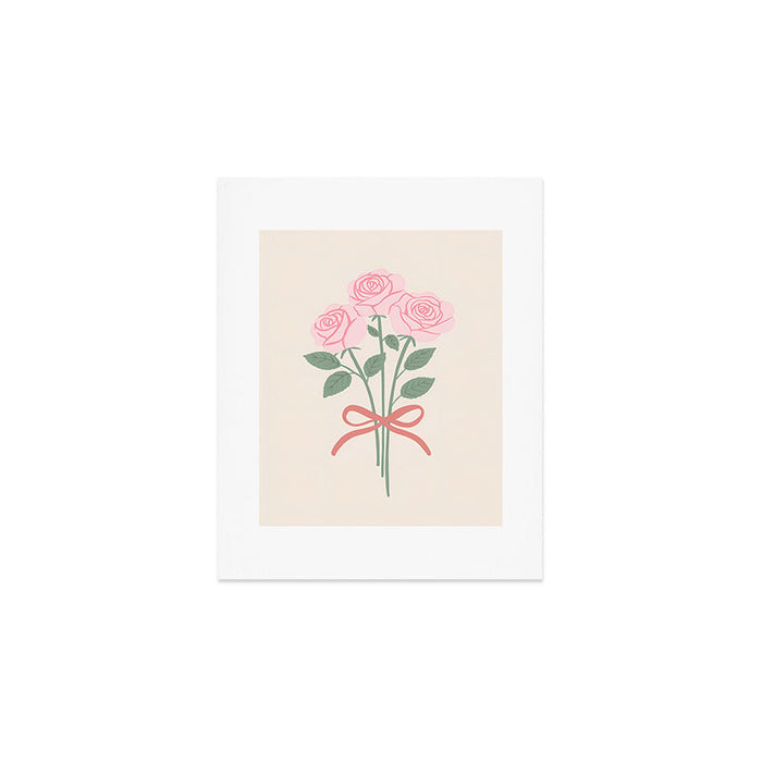 Vintage Pink Rose Bouquets with Ribbon Bows on Cream Art Print Gallery Image 1