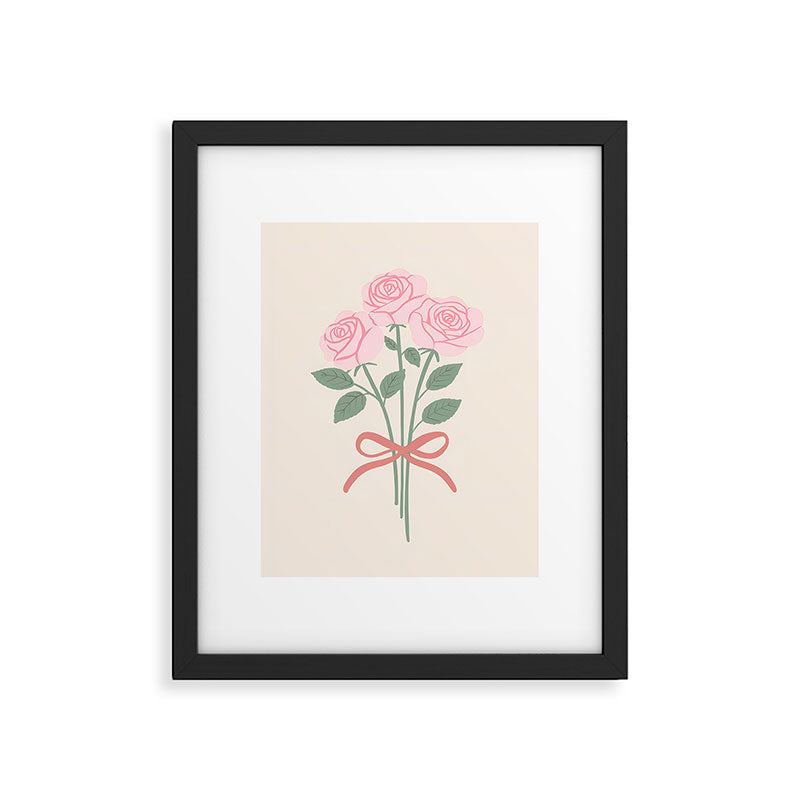 Vintage Pink Rose Bouquets with Ribbon Bows on Cream Framed Art Print Gallery Image 5