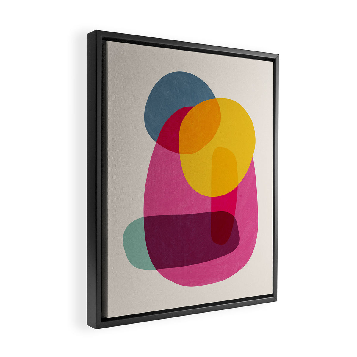 Abstract Colorful Shapes Pink Yellow Framed Canvas Print Gallery Image 2