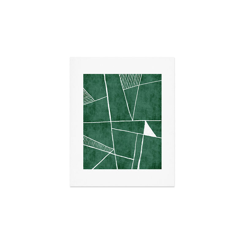Abstract Dark Green Geometric Art White Line Design Art Print Gallery Image 1