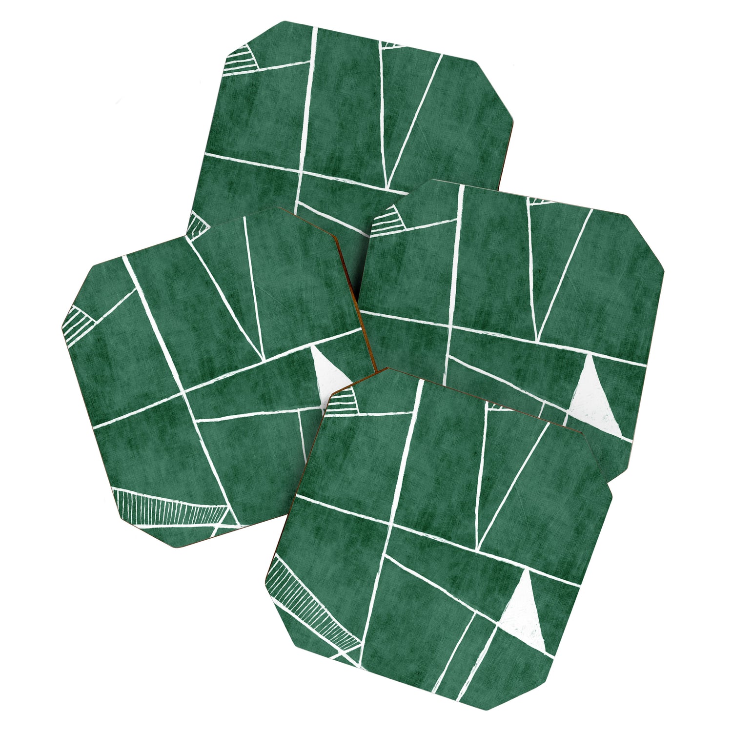 Abstract Dark Green Geometric Art White Line Design Coaster Gallery Image 1