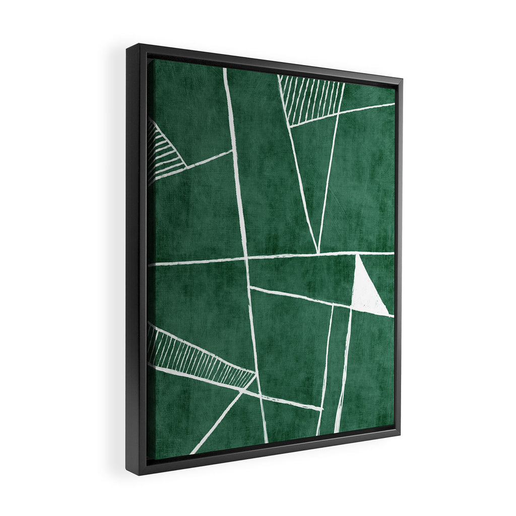 Abstract Dark Green Geometric Art White Line Design Framed Canvas Print Gallery Image 2