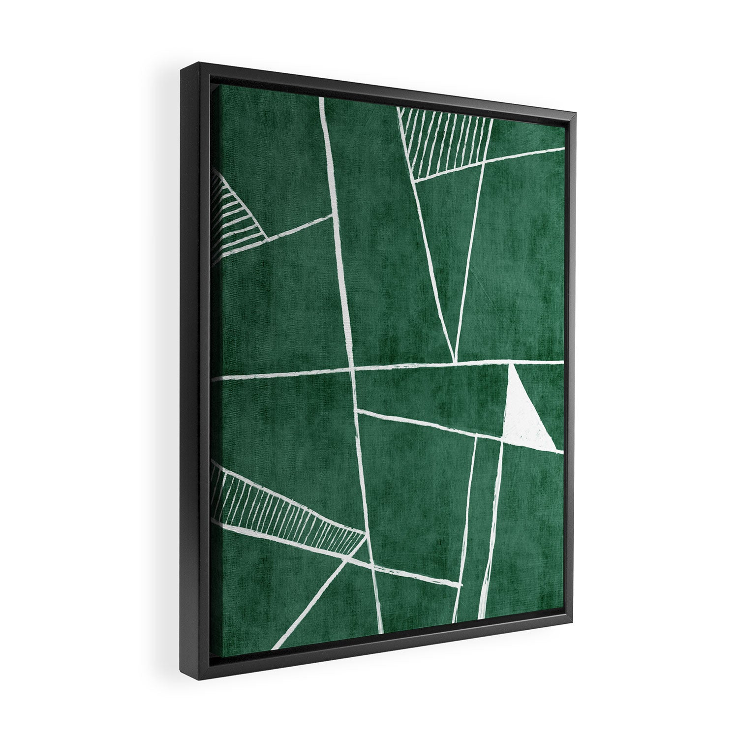 Abstract Dark Green Geometric Art White Line Design Framed Canvas Print Gallery Image 2