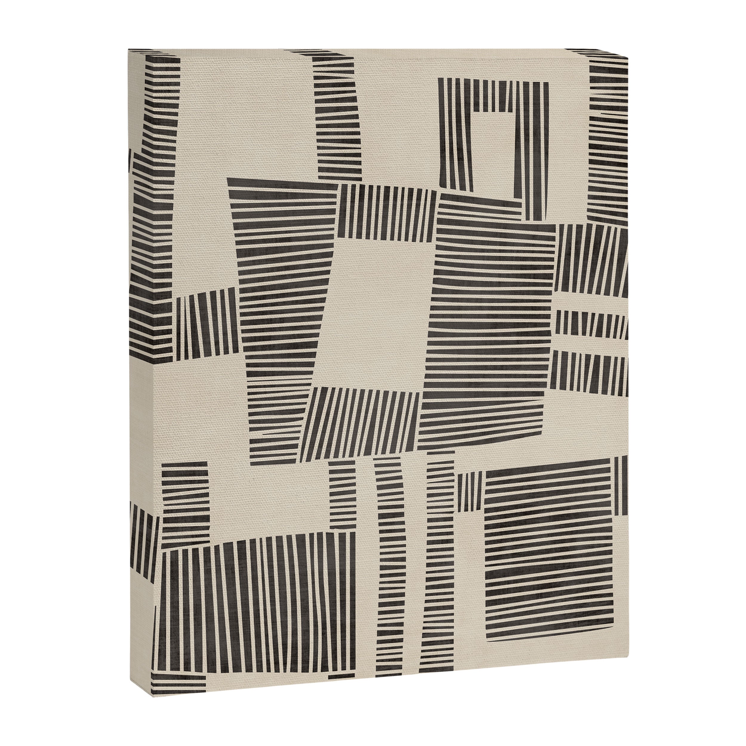 Abstract Digital Linocut Beige Black Art Canvas Print Gallery Image 6