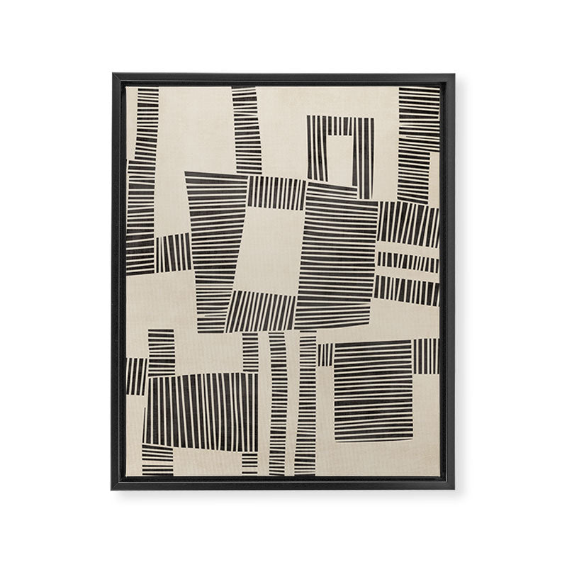 Abstract Digital Linocut Beige Black Art Framed Canvas Print Gallery Image 6