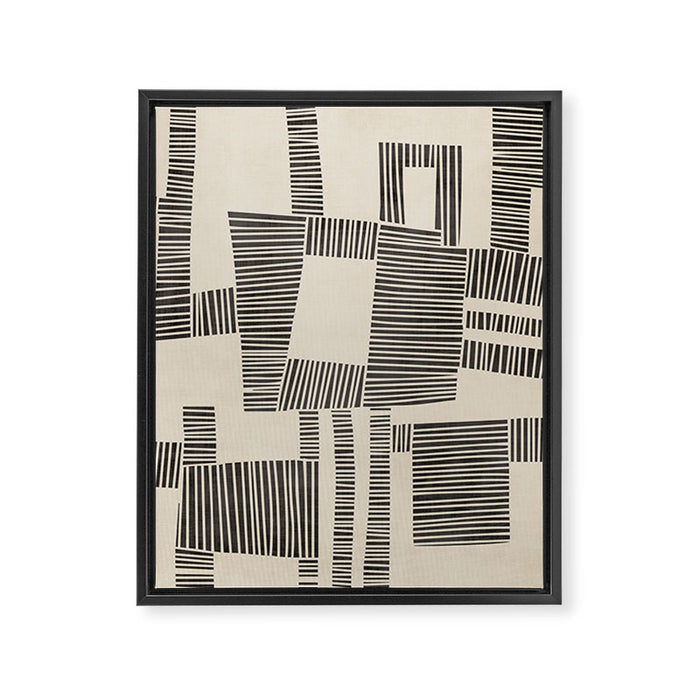 Abstract Digital Linocut Beige Black Art Framed Canvas Print Gallery Image 1