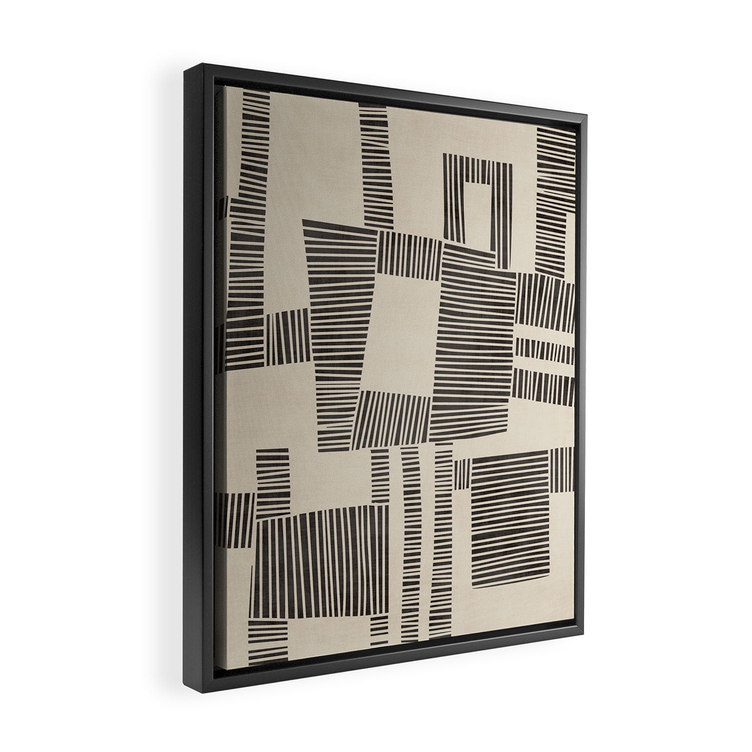 Abstract Digital Linocut Beige Black Art Framed Canvas Print Gallery Image 2