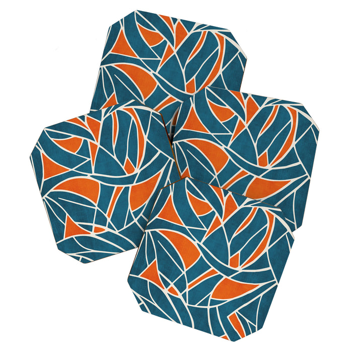 Abstract Leaves Teal Orange Artwork Coaster Gallery Image 1