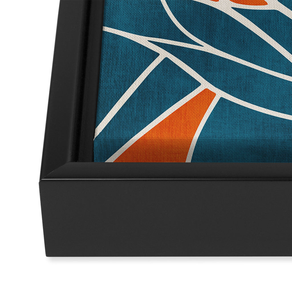 Abstract Leaves Teal Orange Artwork Framed Canvas Print Gallery Image 3