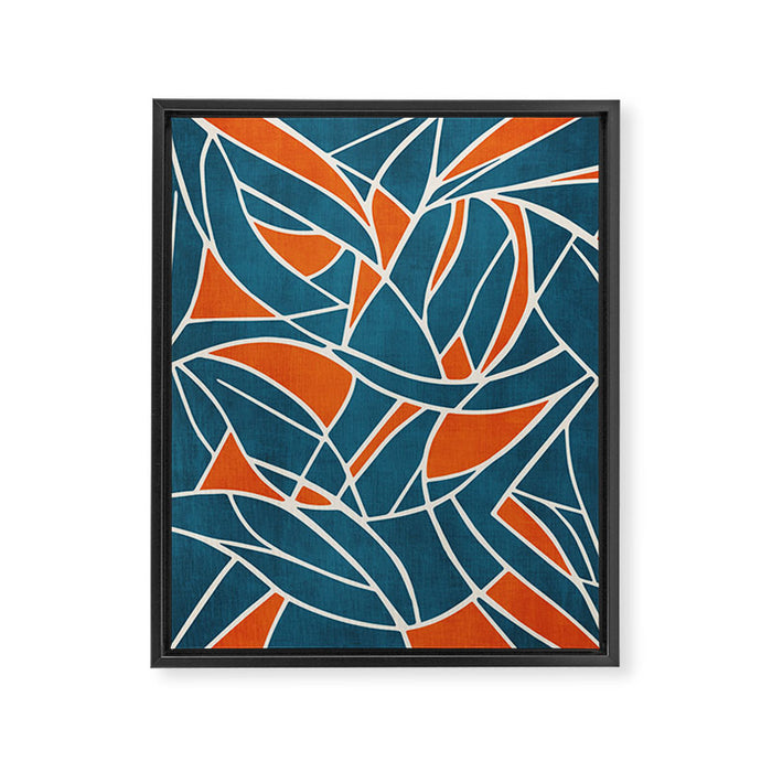 Abstract Leaves Teal Orange Artwork Framed Canvas Print Gallery Image 1