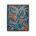 Abstract Leaves Teal Orange Artwork Framed Canvas Print Gallery Image 6