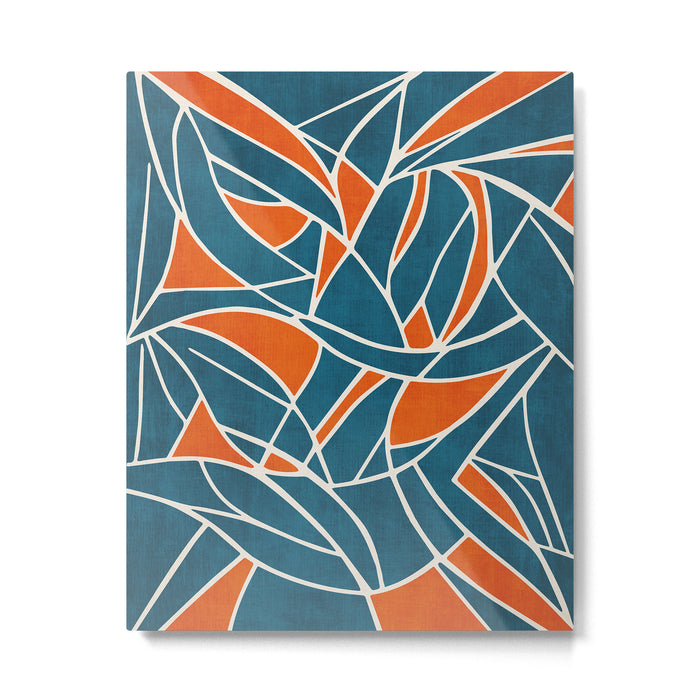 Abstract Leaves Teal Orange Artwork Metal Print Gallery Image 1