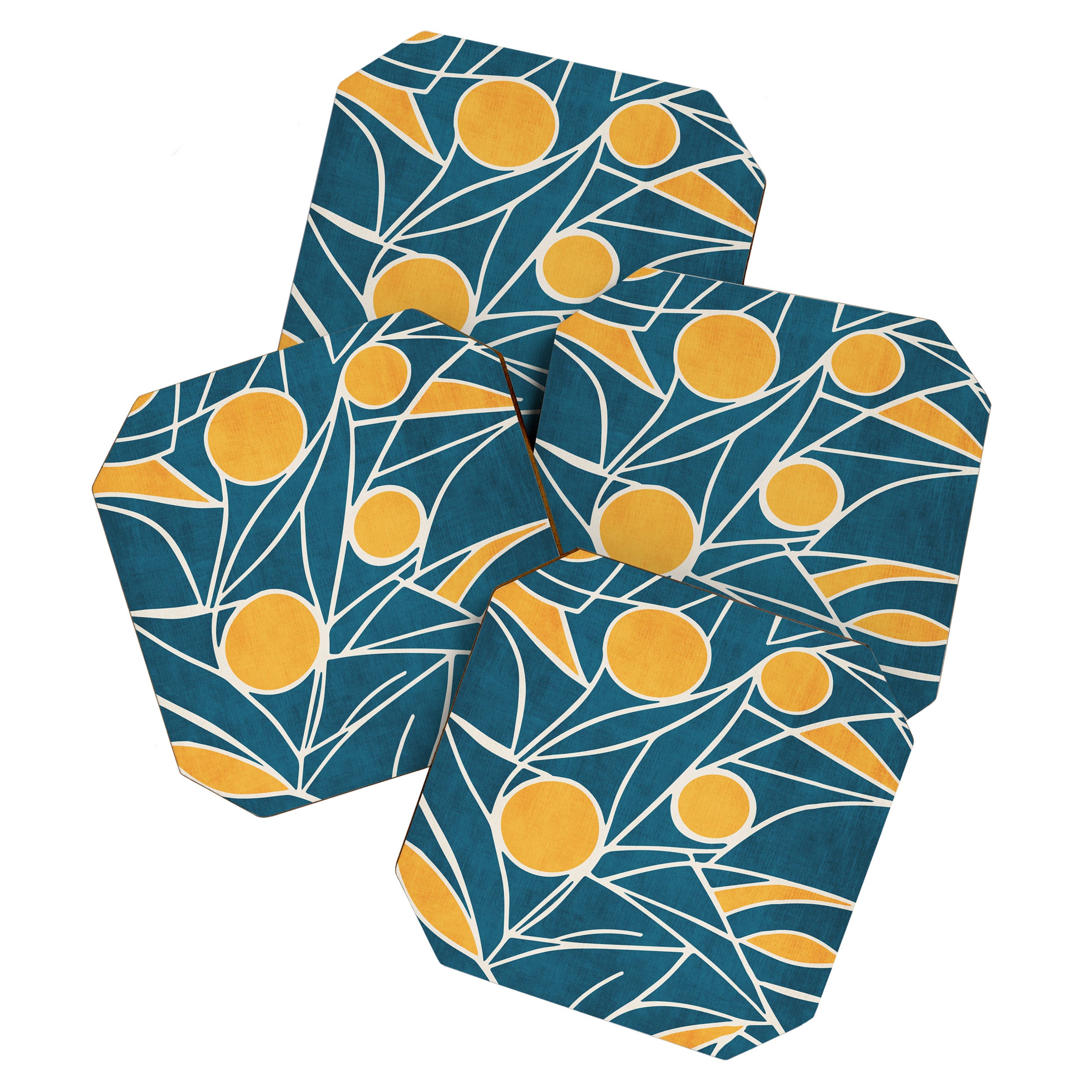 Abstract Lemon Yellow Teal Modern Artwork Coaster Gallery Image 1