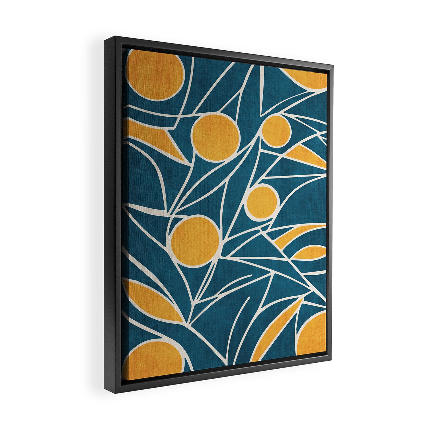 Abstract Lemon Yellow Teal Modern Artwork Framed Canvas Print Gallery Image 2