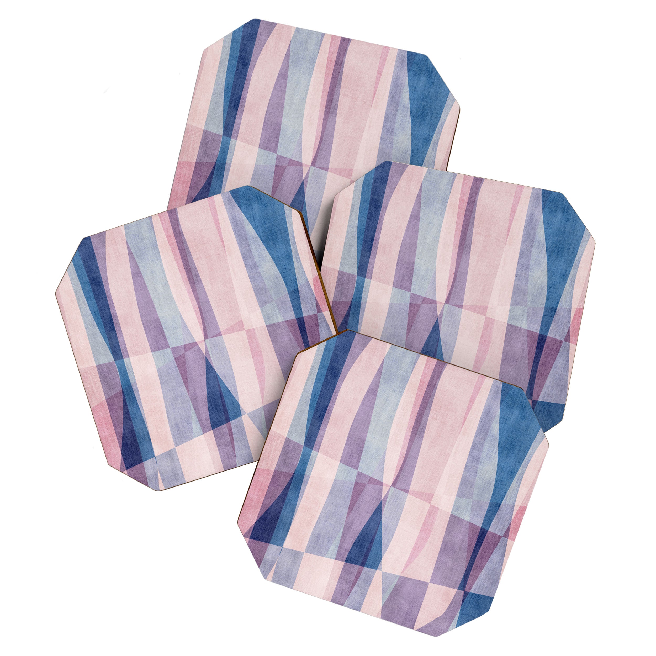 Abstract Lines Blush Pink Blue Pastel Tones Coaster Gallery Image 1