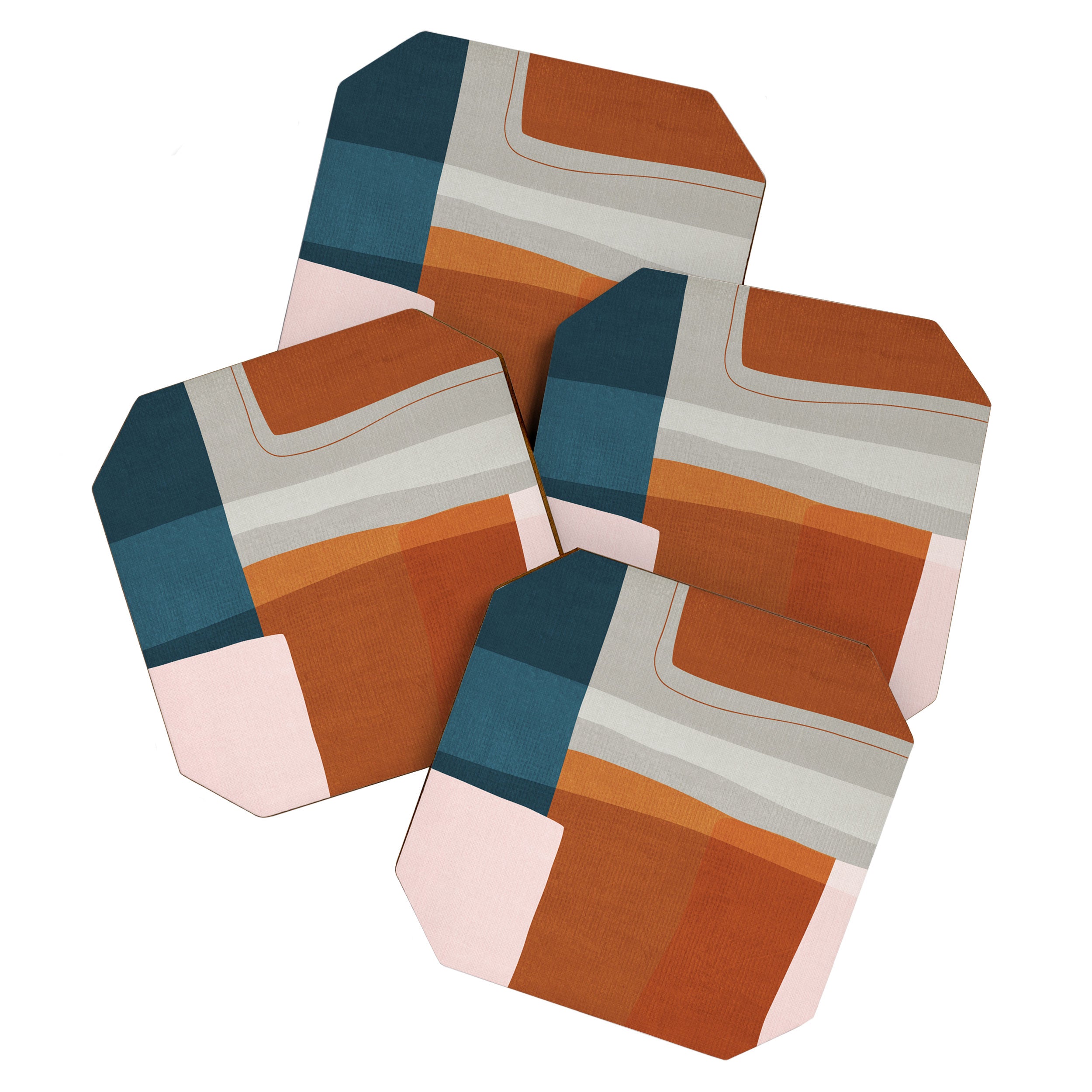 Abstract MCM Navy Burnt Orange Beige Blush Coaster Gallery Image 1